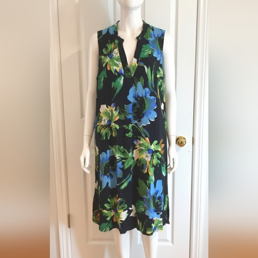 Vibrant Blue and Green Sheath Midi Dress with V-Neck